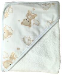  Nedvszívó frottír pamut törölköző kapucnival 75*80 cm - Fehér-bézs szivárvány maci