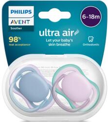 Philips Set 2 suzete Philips-Avent SCF085/34, ultra air pacifier 6-18 luni, Ortodontice, fara BPA, Mov/Albastru (SCF085/34) - evomag