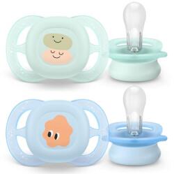 Philips Set 2 suzete Philips Avent Ultra Start SCF075/04, ortodontice, fara BPA, 0-2 luni, cu model (Verde/Albastru) (SCF075/04)