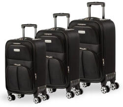 Plazabox Bőrönd szett 3 részes fekete puha falú 4 kerekes Leonardo (le-266-set-3)