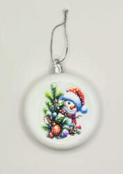 Beauty Nails Karácsonyfa dísz - Fehér lapos kör karácsonyfadísz - Hóember mintával - celofán csomagolásban - 7