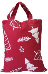  Karácsonyi pamut ajándék táska - 35x45 cm / piros alapon fehér fenyő mintás