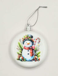 Beauty Nails Karácsonyfa dísz - Fehér lapos kör karácsonyfadísz - Hóember mintával - celofán csomagolásban - 9