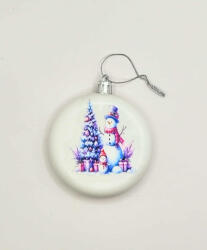 Beauty Nails Karácsonyfa dísz - Fehér lapos kör karácsonyfadísz - Hóember mintával - celofán csomagolásban - 11