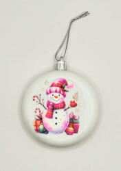 Beauty Nails Karácsonyfa dísz - Fehér lapos kör karácsonyfadísz - Hóember mintával - celofán csomagolásban - 4