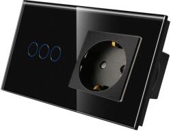 Luxion Intrerupator Triplu + Priza cu Rama din Sticla LUXION SmartElectro IntelligentHouse (LX-ST-301/MP010-B)