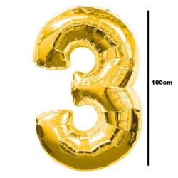 Balloons4party Balon folie cifra 3 auriu gold 100cm