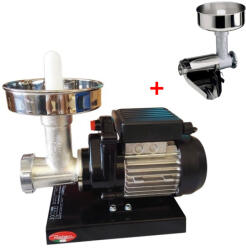 REBER Pachet - Masina de tocat carne electrica nr. 5, Reber 9502 NI, 400 W, 30-50 kg h, vas inox + Accesoriu stors rosii Reber 8710 N, nr. 3, accesorii inox (59782+59545) Masina de tocat manual