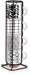 ibili Set 4 cani cu suport Ibili, ceramica, 6x7.5 cm, 130 ml, alb negru (IB-697201)