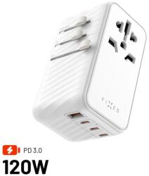 FIXED Voyager utazó adapter 3xUSB-C/1xUSB GaN 120W, fehér (FIXCT120-3C1A-WH)