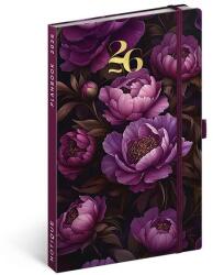 Realsystem Határidõnapló REALSYSTEM 130x210 mm 2 hét oldalpáronként sárga lapos Purple flowers 2026 (5414-PF) - tonerpiac