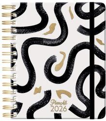 PLANALL Határidõnapló PLANALL Midi B/6 heti spirálos keményfedelű gumis Black on white 2026 (21575) - tonerpiac
