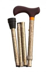 Összecsukható, 4 részes, állítható magasságú divatos járóbot csuklópánttal, Fashion, Bézs kasmír