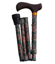 Összecsukható, 4 részes, állítható magasságú divatos járóbot csuklópánttal, Fashion, Zöld kasmír