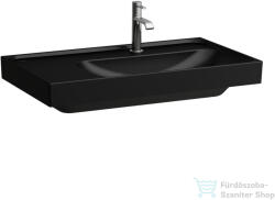 Laufen MEDA 80x46 cm-es falra/bútorra szerelhető mosdó túlfolyó nélkül, bal oldali pulttal, matt fekete H8171157161111 (H8171157161111)