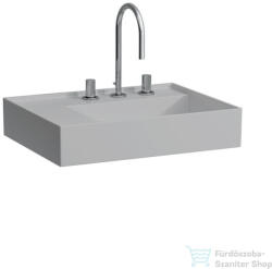 Laufen Kartell By Laufen 60x46 cm-es túlfolyó nélküli mosdó 3 csaplyukkal, bal oldali polccal, matt szürke H8103357591581 (H8103357591581)