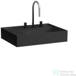 Laufen Kartell By Laufen 60x46 cm-es túlfolyó nélküli mosdó 3 csaplyukkal, bal oldali polccal, matt fekete H8103357161581 (H8103357161581)