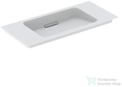 Geberit ONE 90x40 cm-es mosdó One bútorhoz csaplyuk-és túlfolyó nélkül, KeraTect mázzal, szálcsiszolt króm takarólappal, fehér 500.395. 01.2 (500395012)
