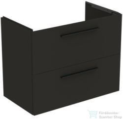 Ideal Standard I. LIFE A 80x44 cm-es 2 fiókos fali alsószekrény mosdó és fogantyú nélkül, Carbon grey matt T5256NV (T5256NV)