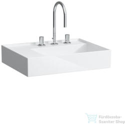Laufen Kartell By Laufen 60x46 cm-es túlfolyó nélküli mosdó 3 csaplyukkal, bal oldali polccal, matt fehér H8103357571581 (H8103357571581)