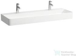 Laufen Val SaphirKeramik 120x42 cm-es mosdó 2 csaplyukkal, túlfolyó nélkül, LCC bevonattal, fehér H8102894001151 (H8102894001151)