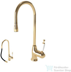 Bugnatese OXFORD kihúzható zuhanyfejes mosogató csaptelep, sárgaréz 6395ON (6395ON)