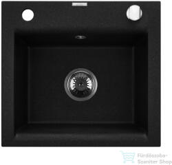 INVENA TESALIA 48x44 cm-es gránit mosogató medence, fekete/króm AZ-01-041-B (AZ-01-041-B)