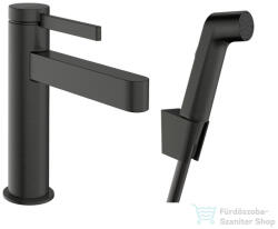 Hansgrohe FINORIS mosdó csaptelep 110, bidé kézizuhannyal és 160cm-es gégecsővel, szálcsiszolt fekete króm 76210340 (76210340)