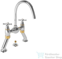 Bugnatese LADY peremre építhető 3 üléses mosdó csaptelep automata leeresztővel, Króm/arany 915CRDO (915CRDO)