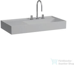 Laufen Kartell By Laufen 90x46 cm-es csiszolt aljú mosdó, bal oldali polccal, 3 csaplyukkal, matt szürke H8183397591581 (H8183397591581)