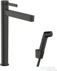 Hansgrohe Finoris magasított mosdócsaptelep 260, bidé kézizuhannyal és 160cm-es gégecsővel, szálcsiszolt fekete króm 76220340 (76220340)