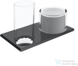 KEUCO EDITION 400 szappanadagoló, 150 ml, pohártartóval, szálcsiszolt fekete - króm 11553139000 (11553139000)