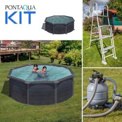 Pontaqua KIT GRAPHITE kerek fémfalas családi medence szett 3, 5 x 1, 20 m (864)