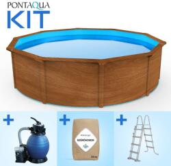 Pontaqua Family Pool KIT WOOD kerek fémfalas családi medence szett 360 x 120 cm (009)