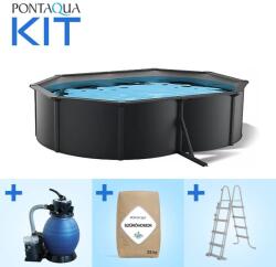 Pontaqua Family Pool KIT ANTRACIT ovális fémfalas családi medence szett 490 x 360 x 120 cm (014)