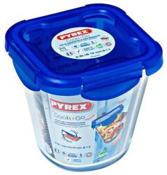 Pyrex Cook & Go magas hőálló sütőtál és ételtároló műanyag fedővel 12x12x12 cm 0, 8 liter - 277976 (203243)