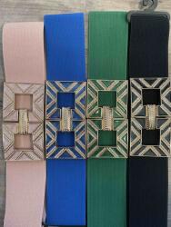  Szögletes csatos széles gumis öv (több szín) púder