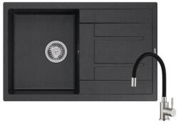 Quadron MORGAN 111 black dotted gránit mosogatótálca + SAP4-F090KB rozsdamentes acél csaptelep fekete flexibilis kifolyócsővel (1358_1351)