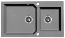 Laveo MILOS 2M 90 kétmedencés gránit szürke mosogató helytakarékos dugókiemelős szifonnal (SPM_5208) - gepeszuniverzum