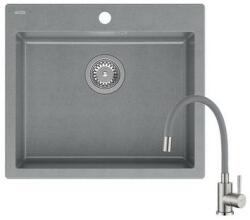 Quadron MORGAN 110 silver stone gránit mosogatótálca + SAP4-F090GY rozsdamentes acél csaptelep szürke flexibilis kifolyócsővel (1357_1350)