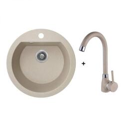 Laveo DAFNE bézs szett álló csappal, helytakarékos szifonnal (SRDA_480T) - gepeszuniverzum