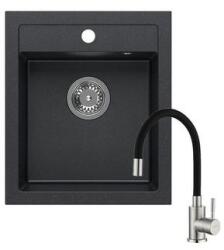 Quadron JOHNNY 100 black dotted gránit mosogatótálca + SAP4-F090KB rozsdamentes acél csaptelep fekete flexibilis kifolyócsővel (1352_1351)