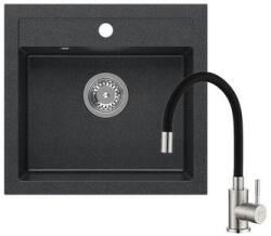 Quadron JOHNNY 110 black diamond gránit mosogatótálca + SAP4-F090KB rozsdamentes acél csaptelep fekete flexibilis kifolyócsővel (1319_1351)