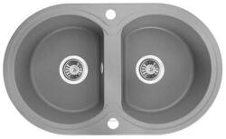 Laveo DAFNE kétkör szürke mosogató dugókiemelős helytakarékos szifonnal (SRD_520T)