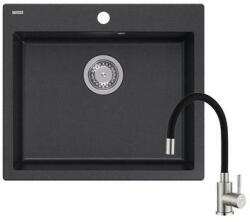 Quadron MORGAN 110 black dotted gránit mosogatótálca + SAP4-F090KB rozsdamentes acél csaptelep fekete flexibilis kifolyócsővel (1356_1351)