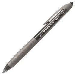 STABILO Performer+ Golyóstoll 0, 38 mm Fekete Tinta Szürke Fogóval Nyomógombos (58249)