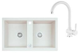 Laveo BARBADOS kétmedencés fehér szett álló csappal dugókiemelős helytakarékos (SRB_620TL)