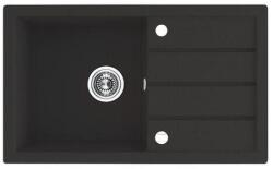 Laveo RINA csepptálcás szemcsés fekete mosogató, automata dugókiemelős, helytakarékos szifonnal (SRP_711T) - gepeszuniverzum