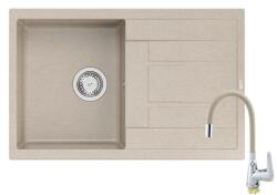Quadron MORGAN 111 river sand gránit mosogatótálca + SAP4-F090KS rozsdamentes acél csaptelep bézs flexibilis kifolyócsővel (1324_1365)