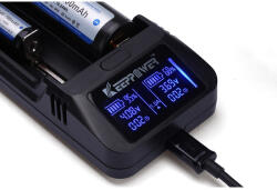KeepPower LCD akku töltő Li-ion 14500/16340/CR123/18650/26650 cellákhoz Power bank funkcióval